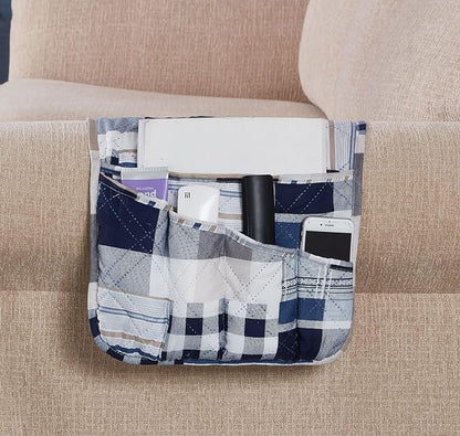 Brilliant Sunshine Multi Blue Plaids and Stripes Patchwork Sofa Armrest 5 by BrilliantSunshine