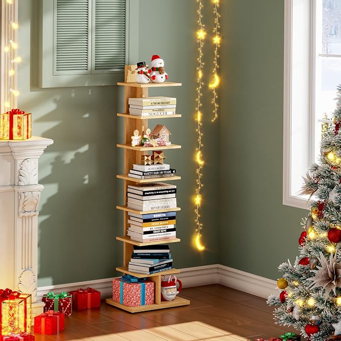 TUTOTAK Book Shelf, Narrow Spine Bookshelf, 8-Tier Bookcase - Image 7