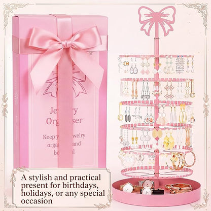 Hicarer 6 Tier Pink Bow Rotating Earring Holder Organizer Stand, 330 Holes - Image 6