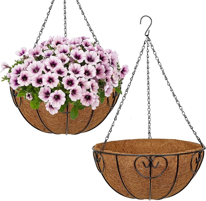 14 inch Metal Hanging Baskets for Plants Outdoor, 2 Pack Metal Wire Hanging by NatureCrafted
