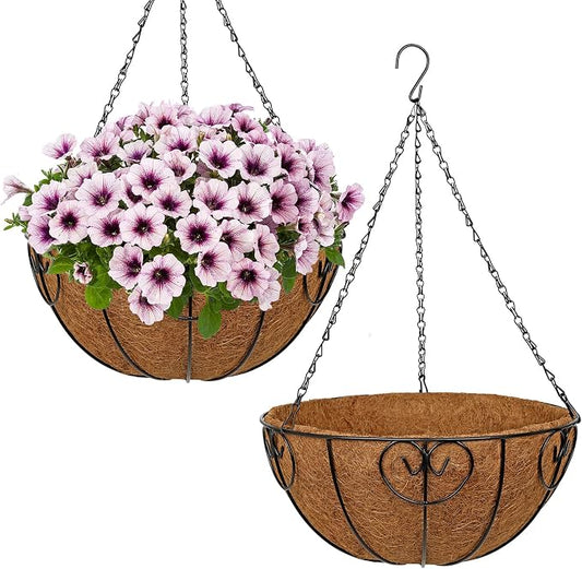 14 inch Metal Hanging Baskets for Plants Outdoor, 2 Pack Metal Wire Hanging by NatureCrafted