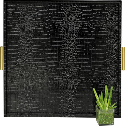 HofferRuffer Extra Large Square Serving Tray, Elegant Faux Leather Ottoman Tray by HofferRuffer