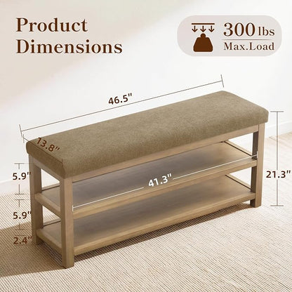 Zihanhome Shoe Rack Bench with Cushion, 2 Tier Solid Wood Storage Bench - Image 2