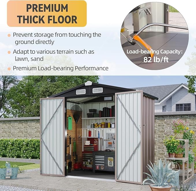 Aoxun 6x4ft Shed with Floor Heavy-Duty Galvanized Steel Outdoor Storage Shed - Image 3