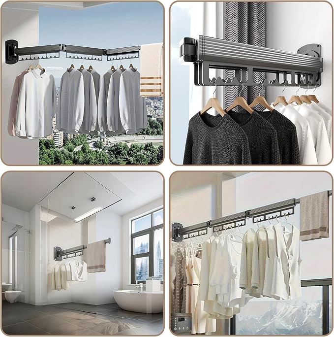 Wall Mounted Drying Rack, 220LB Capacity Tri-Fold Aluminum Clothes Airer - Image 5