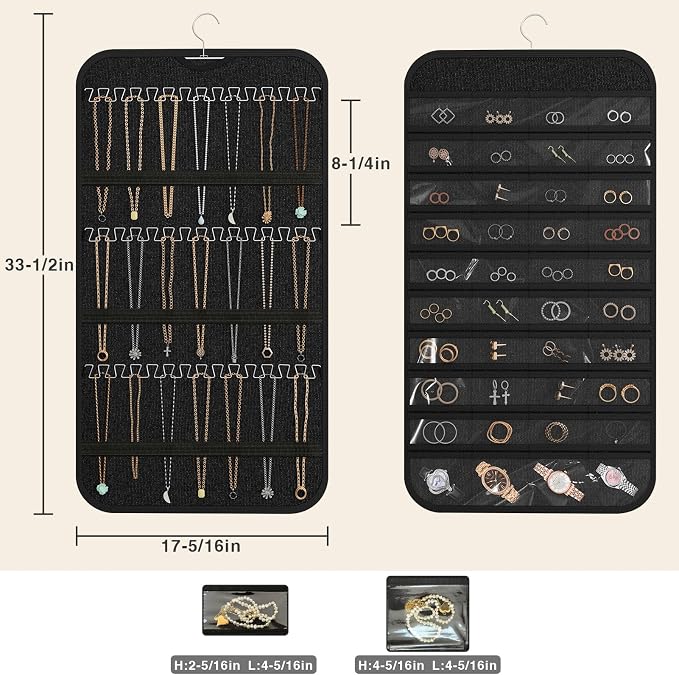 Hanging Jewelry Organizer Storage, 40 Pockets 36 Hooks Necklace Earring - Image 3