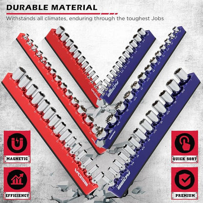 12-Piece 1/4" 3/8" 1/2"-Drive SAE & Metric Magnetic Socket Organizer Set - Image 5