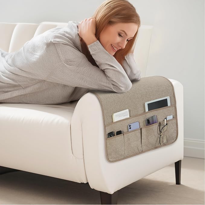 Faux Linen Armchair Caddy for Couch Remote Control Holder Non-slip Sofa Armset - Image 7