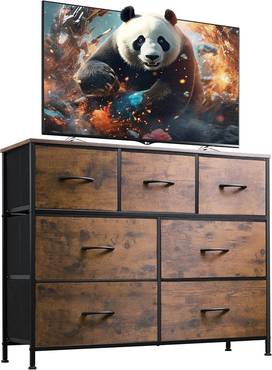 WLIVE Dresser for Bedroom, 7 Drawers, TV Stand, Rustic Brown Wood Grain | 7 by WLIVE