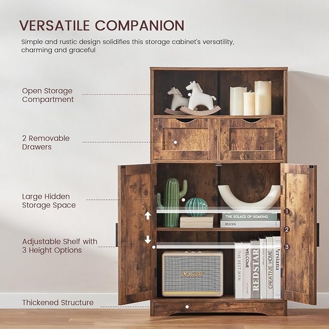 Iwell Storage Cabinet with 2 Drawers & Adjustable Shelves, Floor Cabinet - Image 5