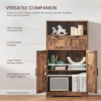 Iwell Storage Cabinet with 2 Drawers & Adjustable Shelves, Floor Cabinet - Image 5