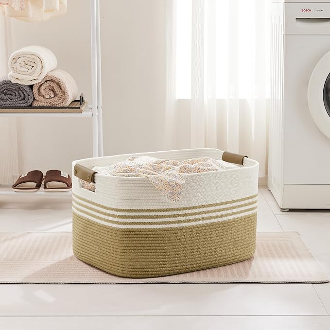 72L Large Laundry Basket with Leather Handles - Image 3
