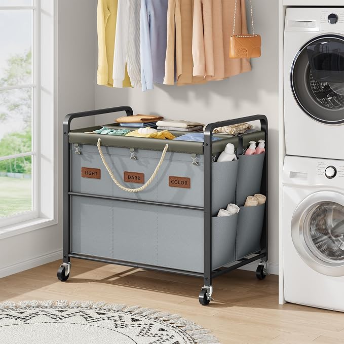 Tajsoon 350L Extra Large Laundry Cart 6 Section, Heavy Duty Laundry Sorter - Image 7