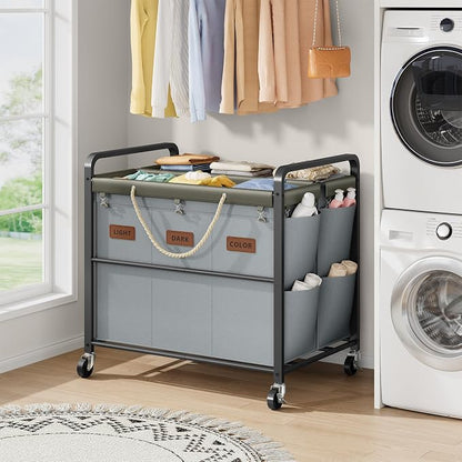 Tajsoon 350L Extra Large Laundry Cart 6 Section, Heavy Duty Laundry Sorter - Image 7
