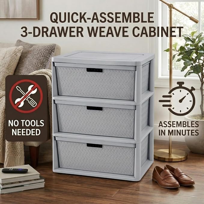 3 Drawer Wide Weave Storage Tower, Modern Style Decorative Freestanding Storage - Image 6