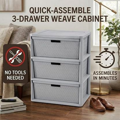 3 Drawer Wide Weave Storage Tower, Modern Style Decorative Freestanding Storage - Image 6