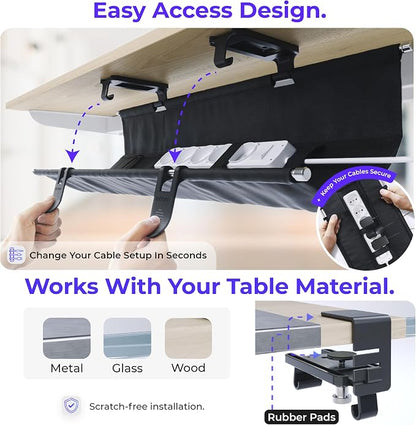 Ascrono Original No Drill Under Desk Cable Management Tray 27.3" - Image 3