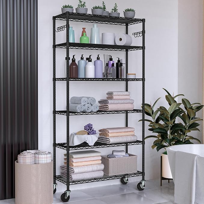 6 Tier Wire Metal Shelving Rack Garage Storage Rolling Shelves - Image 7
