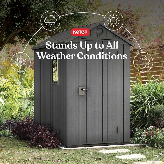 Keter Darwin 4x6 Feet Outdoor Storage Shed, Graphite Gray – Lockable Resin - Image 4