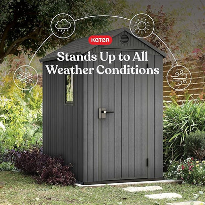 Keter Darwin 4x6 Feet Outdoor Storage Shed, Graphite Gray – Lockable Resin - Image 4