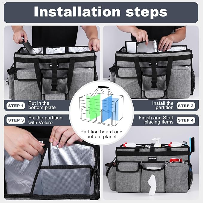 Large Cleaning Caddy Bag with Rigid Support Board, Cleaning Organizer Tote with - Image 4
