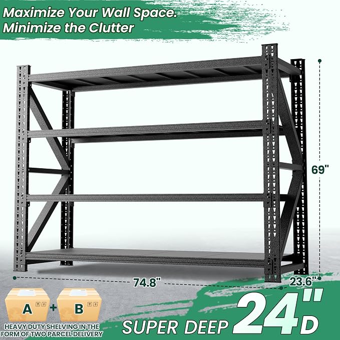 4-Tier Heavy Duty Garage Shelving, Industrial Shelving - Image 3