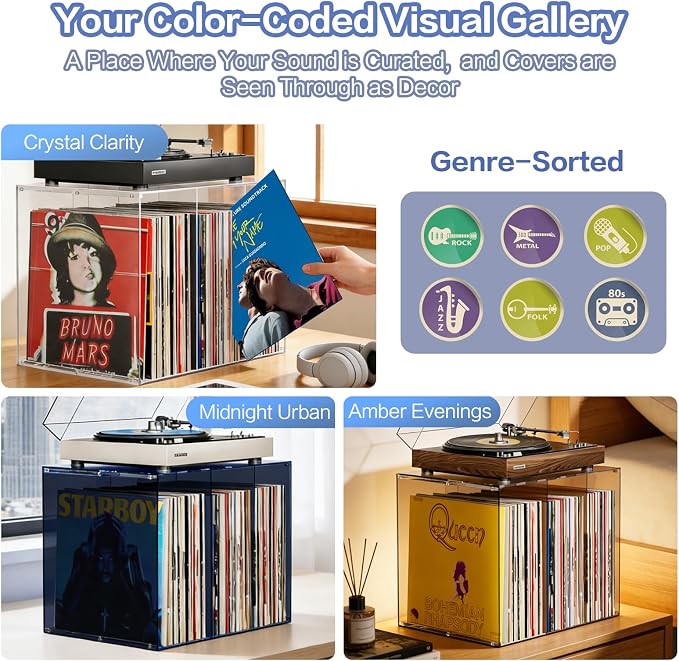 Bikoney Stackable Cube Acrylic Vinyl Record Storage, Tabletop Record Player - Image 6