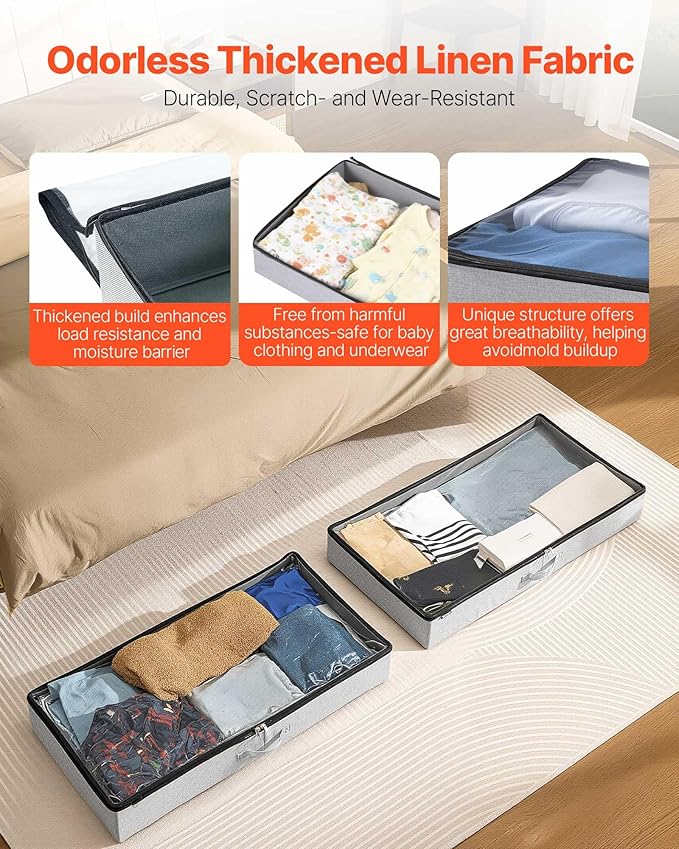 VEVOR Under Bed Storage with Clear Lids, 33.5 x 16.9 x 4.7 Inch, 45L Large - Image 2