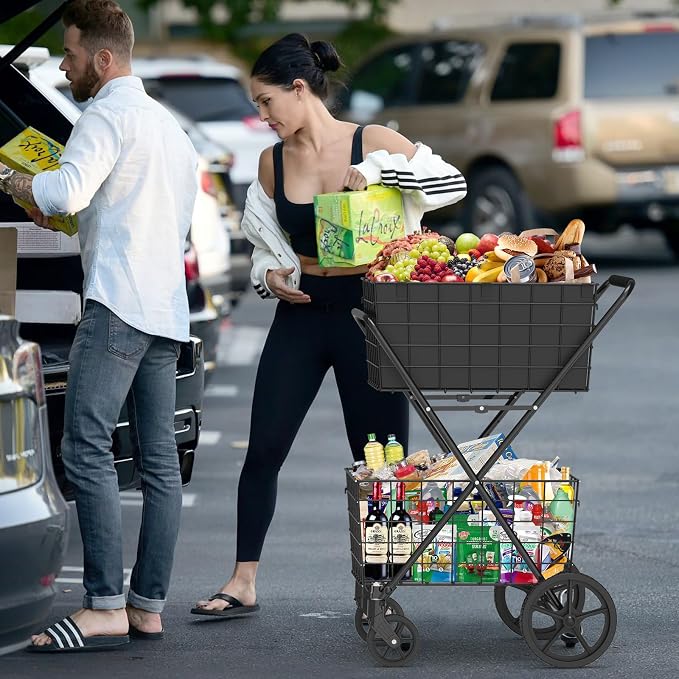 2-Tier Collapsible 400Lbs Heavy Duty Shopping Cart - Image 7