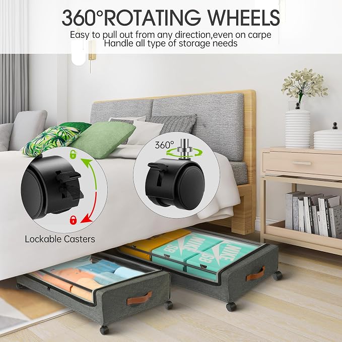 Yecaye Under Bed Storage with Wheels, 4 Pack Under Bed Rolling Storage with - Image 4