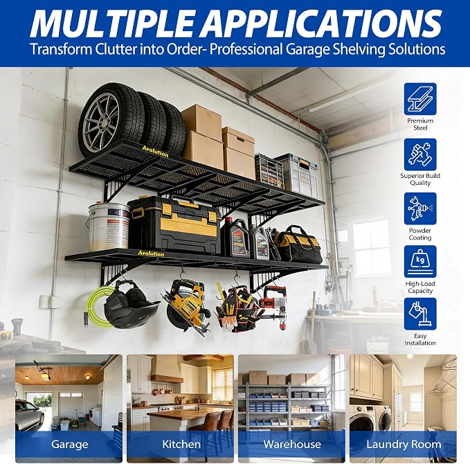 Avalution Garage Wall Shelving 4 Pack, 2x3ft Garage Shelving Wall Mounted - Image 3