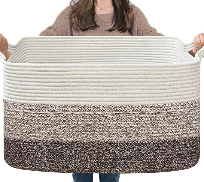 Goodpick Large Woven Storage Basket, 21.6"x14.9"x11.8", Blanket Storage by Goodpick