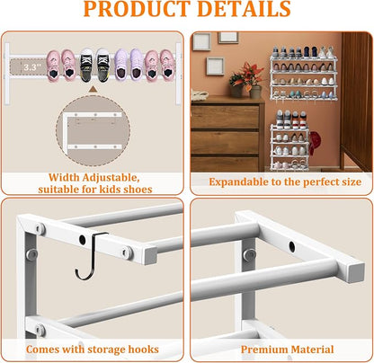 2 Pack Wall Mounted Shoe Rack, 4 Tier Hanging Shoe Rack Holds 32 Pairs - Image 6