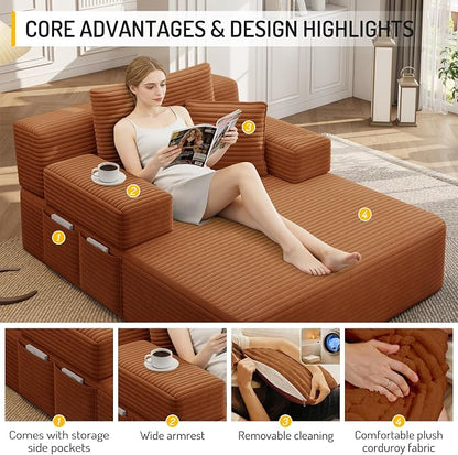 2-in-1 Convertible Chaise Lounge Indoor, 60.2" Corduroy Upholstered Chaise - Image 4