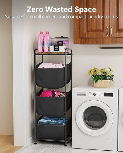 3 Section Laundry Sorter with Removable Bags, 120L Vertical Laundry Hamper with - Image 4