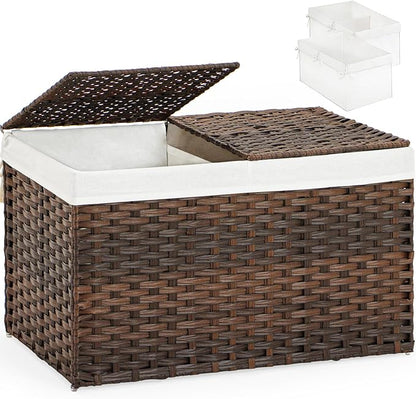 SETVSON Storage Basket with Lid PE Rattan Storage Basket 105L, 2 Removable by SETVSON