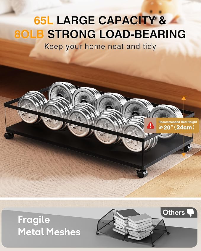 Under Bed Storage with Wheels, 7.5-10.6 inchTall Adjustable Storage - Image 3