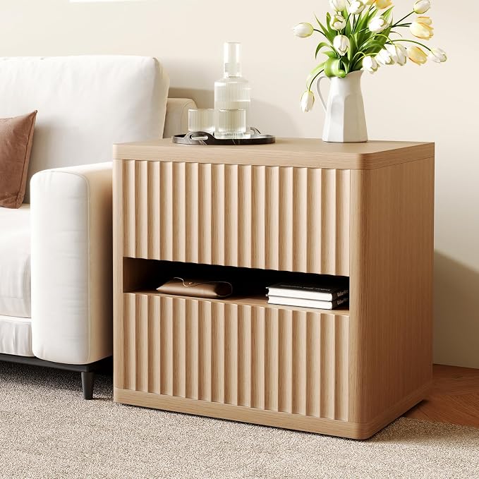Dripex Fluted Nightstand with 2 Drawers, Large Wide Wood Night Stand Bedside - Image 6