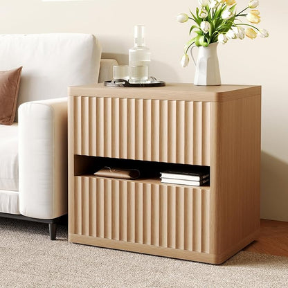 Dripex Fluted Nightstand with 2 Drawers, Large Wide Wood Night Stand Bedside - Image 6
