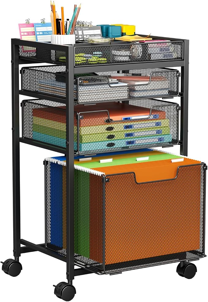 Rolling File Cart with 3 Storage Drawers, Under Desk Filing Cabinet with DIY by JKsmart