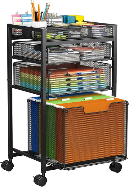 Rolling File Cart with 3 Storage Drawers, Under Desk Filing Cabinet with DIY by JKsmart