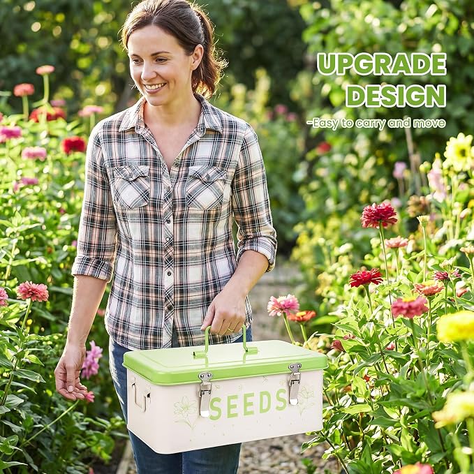 Seed Storage Organizer with Lid, Metal Seed Bin Seed Packet Container with 100 - Image 8