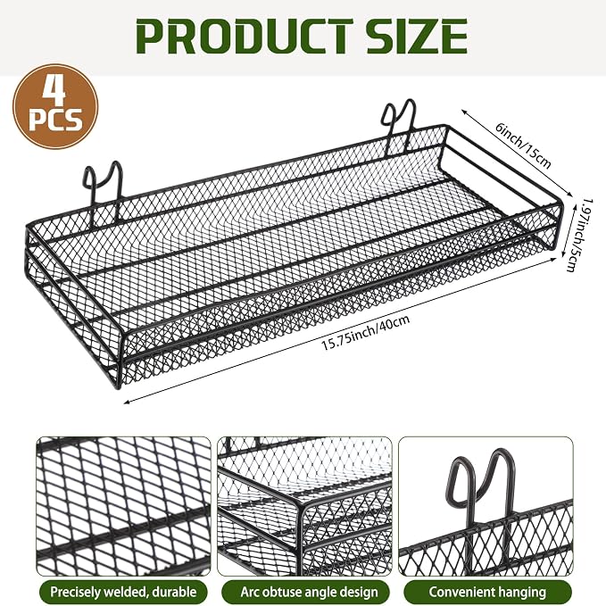 4 Pcs Black Metal Grid Wall Baskets - Image 2