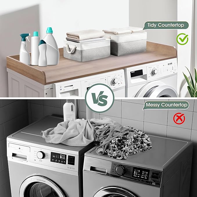 Washer Dryer Countertop with 2 Pack Storage Baskets, Wood Washer and Dryer - Image 5