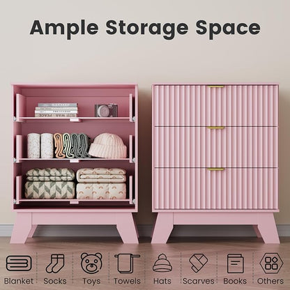 Pink Night Stand with 3 Drawers, Bedside Table & End Table, Farmhouse Night - Image 6