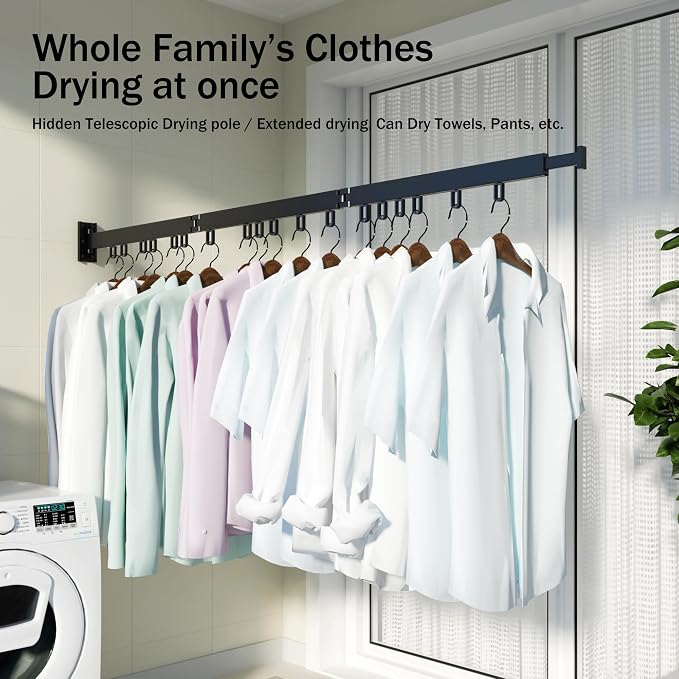 HEILAIYI Clothes Drying Rack, Laundry Drying Rack, Wall Mounted Clothes Rack - Image 8