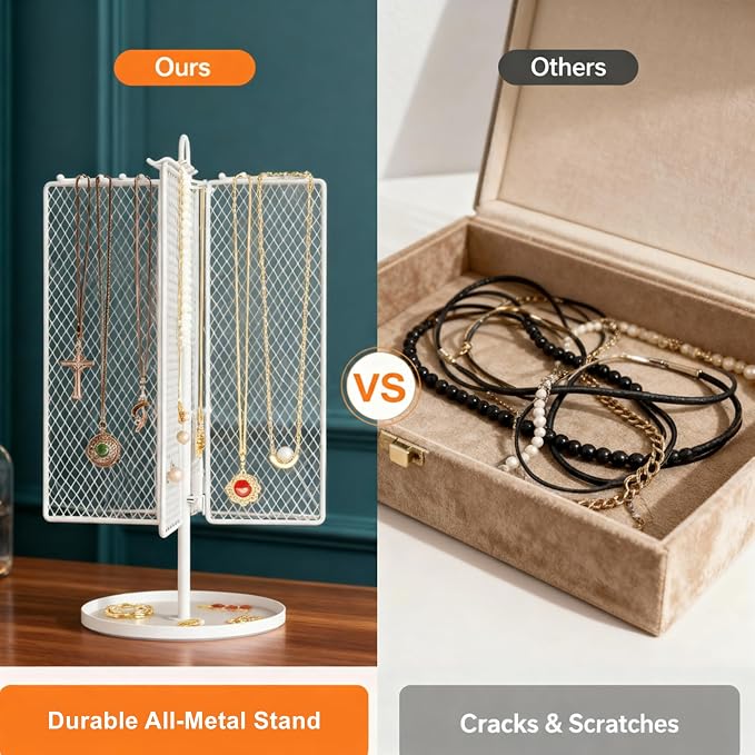 Rotating Necklace Holder Organizer, Necklace Storage Jewelry Stand, Metal - Image 2
