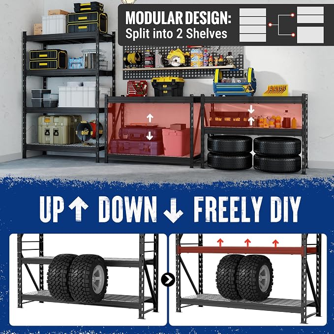 WORKPRO 77" Extra-Width Garage Shelving Units, 6400LBS Heavy Duty Utility - Image 4