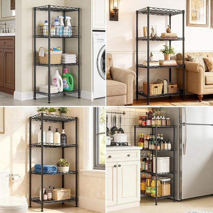4-Tier Wire Shelf Metal Rack, Narrow Wire Shelving Unit, Small Wire Shelf | - Image 4