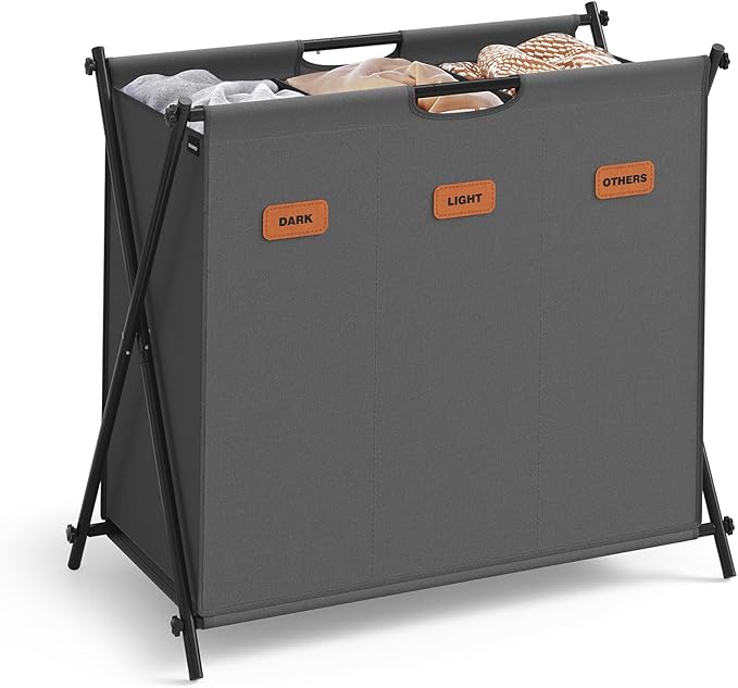 SONGMICS Laundry Hamper, Laundry Basket, 35.7 Gal. Laundry Sorter 3 Sections by Unknown
